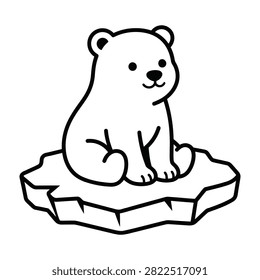 Adorable polar bear sitting on ice floe in arctic landscape, looking happy and relaxed