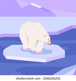 Adorable polar bear walking on ice floe, cartoon flat vector illustration. Wild animal of Arctic. Cute white bear drawing, great for kids and nursery designs.