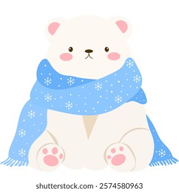 Adorable Polar Bear with Winter Scarf Vector Illustration Cute Winter Animal Art for Seasonal Decor and Children's Designs