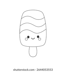 Adorável contorno de picolé com rosto feliz e bochechas rosadas. Perfeito para livros de colorir para crianças, projetos de arte pré-escolar ou atividades DIY imprimíveis