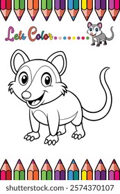 Adorable Possum Coloring Page for Kids - Fun and Printable Cartoon Animal Outline for Creative Learning