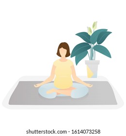 adorable pregnant women doing yoga meditation. happy pregnancy, childbirth anticipation. flat vector illustration