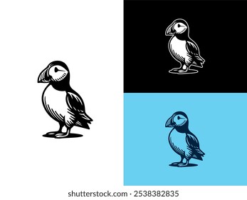 Adorable Puffin Portrait Isolated Vector : Ideal for Educational Materials and Children's Books