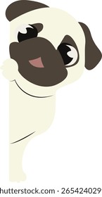 Adorable Pug Peeking Corner Illustration hand drawn