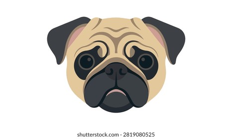 Adorable pug puppy face with large expressive eyes in beige and black colors showcasing a playful and charming look