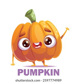 An adorable pumpkin character illustrated with vibrant colors, making it perfect for Halloween and seasonal designs