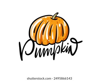 Adorable pumpkin graphic showcasing a chic handwritten design of the word Pumpkin that is captivating and fun