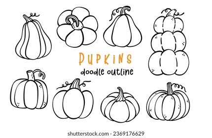 adorable pumpkin outline illustrations perfect for Halloween and autumn decor. Use these playful hand-drawn doodles to craft festive DIY projects.
