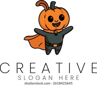 Adorable pumpkin superhero cartoon character perfect for Halloween designs and kids content cute