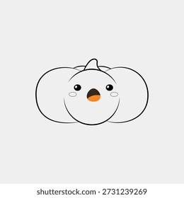 Adorable pumpkin vector lineart with surprised expression, oval eyes and open mouth, chubby pumpkin shape, bold smooth outlines, minimal details, kawaii spooky cartoon style.