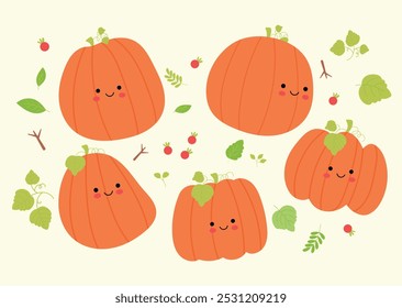 Adorable conjunto de Vectores de calabaza: lindos Diseños de Halloween y otoño, conjunto de Clipart de calabaza perfecto para proyectos de Halloween, Acción de Gracias y otoño, carteles, invitaciones, gráficos de redes sociales y más