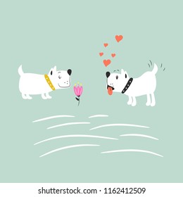 Adorable puppies in love vector illustration.