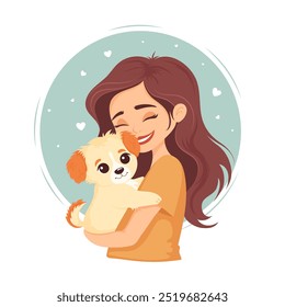 Adorable puppy in arms of its loving owner. Concept about pet owners and animal care and protection.