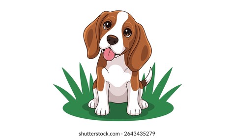 An Adorable Puppy with a Charming Expression in a Lush Green Field Portrait