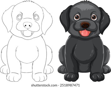 Adorable puppy in color and outline