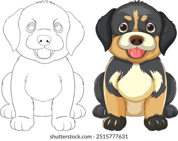 Adorable puppy with colored and outline versions