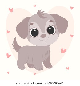 An adorable puppy design with soft pastel tones, surrounded by hearts. Perfect for greeting cards, posters, social media, or pet-themed projects.