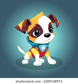 Adorable Puppy Dog Superhero Illustration, Character Vector Graphic.