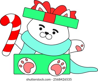 Adorable Puppy Inside A Gift Box Cartoon Illustration