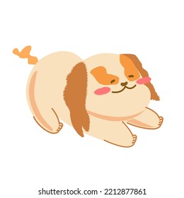 The adorable puppy looked happy as it stretched. isolated by a white background. Cartoon suitable for print on a shirt, postcard, printable stationery, kid's ,etc.