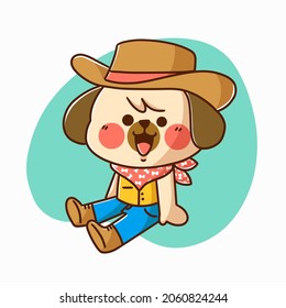 Adorable Puppy Playing Cowboy Character Doodle Illustration Asset