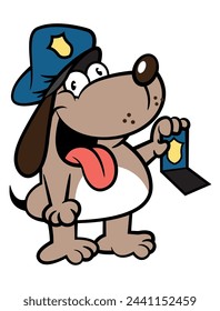 Adorable Puppy wearing A police department costume and play "show badge". Best for sticker, logo, and mascot with law enforcement themes