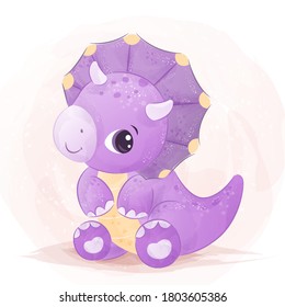 Adorable purple baby dinosaur happy