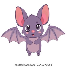 Adorable purple bat flying with wide wings and yellow eyes, perfect for Halloween decorations and spooky themed designs.
