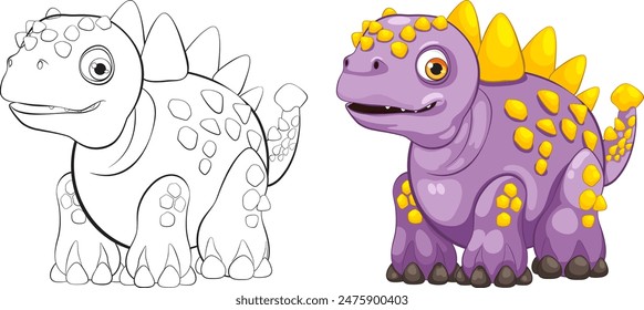 Adorable purple dinosaur with yellow spikes