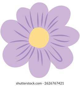 Adorable purple flower with yellow center and thick lines. Great for spring-themed design, kids graphics, or cheerful visuals.