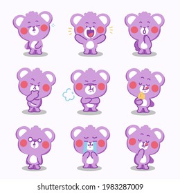 Adorable Purple Playful Little Bear Character Premium Vector Doodle Illustration