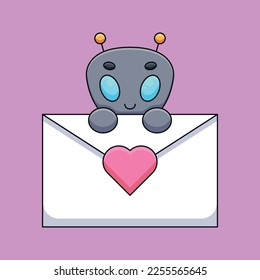 An adorable and quirky alien holds a love letter with a heart on it, expressing their love and affection in a unique and endearing way to a special someone.