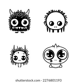 Adorable and quirky, this cute anime monster collection set features various playful creatures in detailed Hand drawn line art illustrations