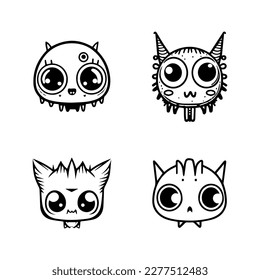 Adorable and quirky, this cute anime monster collection set features various playful creatures in detailed Hand drawn line art illustrations