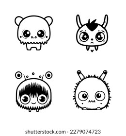 Adorable and quirky, this cute anime monster collection set features various playful creatures in detailed Hand drawn line art illustrations