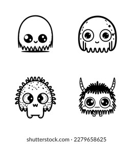Adorable and quirky, this cute anime monster collection set features various playful creatures in detailed Hand drawn line art illustrations