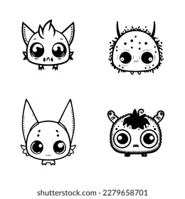 Adorable and quirky, this cute anime monster collection set features various playful creatures in detailed Hand drawn line art illustrations