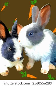 Adorable rabbit and carrot illustration, suitable for children's books, educational materials, greeting cards, merchandise etc.