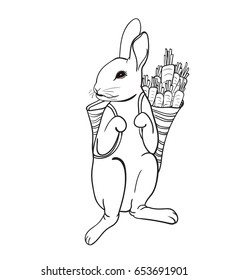 Adorable rabbit carry bag that full with carrot,vector illustration