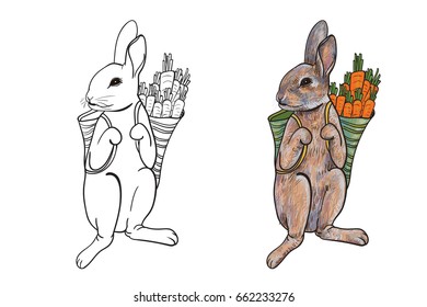 Adorable rabbit carry bag that full with carrot,vector illustration