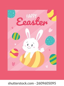 Adorable rabbit character with pastel Easter elements and hand-drawn style design, ideal for spring-themed graphics