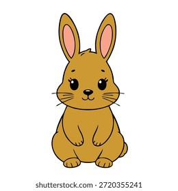Adorable personaje de conejo en diseño de Vector de arte de línea plana simple