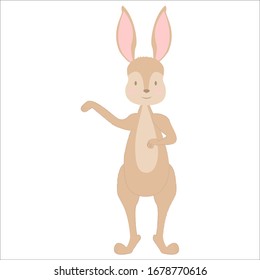 Adorable rabbit, character in vector design. Standing and smilling. Silhouette animal isolated on white background. Graphic illustration, colorful clipart
