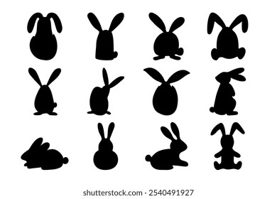 Adorable rabbit with egg silhouette for easter decor. Funny, hand drawn illustration
