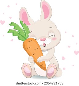 Adorable Conejo abrazando el vector de zanahoria