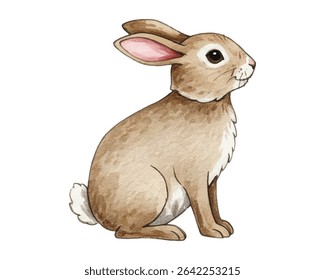 Adorable rabbit illustration with fluffy fur and gentle eyes. Perfect for Easter, kids' decor, or nature-inspired designs. Vibrant, hand-painted look adds charm to any creative project.