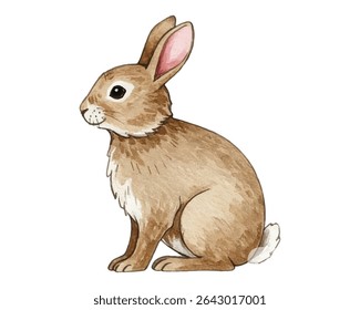 Ilustração de coelho adorável com pelo macio e olhos suaves. Perfeito para a Páscoa, decoração infantil ou projetos inspirados na natureza. O olhar vibrante pintado à mão adiciona charme a qualquer projeto criativo.