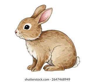 Ilustração de coelho adorável com pelo macio e olhos suaves. Perfeito para a Páscoa, decoração infantil ou projetos inspirados na natureza. O olhar vibrante pintado à mão adiciona charme a qualquer projeto criativo.