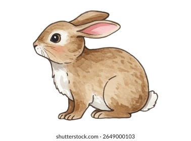 Ilustração de coelho adorável com pelo macio e olhos suaves. Perfeito para a Páscoa, decoração infantil ou projetos inspirados na natureza. O olhar vibrante pintado à mão adiciona charme a qualquer projeto criativo.