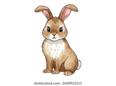 Adorable rabbit illustration with fluffy fur and gentle eyes. Perfect for Easter, kids' decor, or nature-inspired designs. Vibrant, hand-painted look adds charm to any creative project.